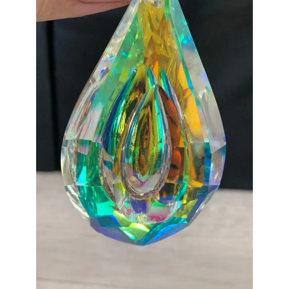 Large AB Aurora Borealis Faceted Crystal Teardrop Suncatcher Prism 3153